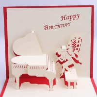 Handmade 3D Pop Up Card Happy Birthday Piano Fairy Butterfly Angel Wings Music Fan Best Friend Partner Papercraft Laser Cut Origami Kirigami